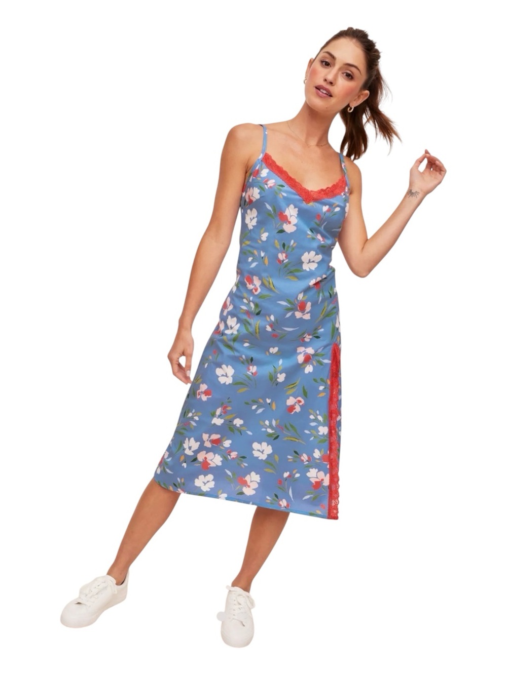 Adore Me Plus Blue Floral 100% Cotton Analise Slip Nightgown Slip Dress L